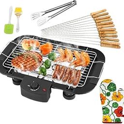 GrillHaven™ Electric BBQ Grill 2000W – Complete Barbecue Kit with Skewers, Spatula, Tong & Heat-Resistant Gloves | Smokeless Grill for Indoor & Outdoor Cooking (Black)-image-50