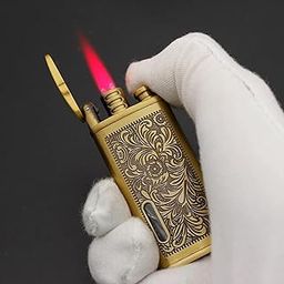 Bluetail Floral Design Gold Jet Torch Lighter – Windproof, Refillable, Adjustable Flame with Fuel Window – Perfect for Camping, Smoking, Hiking & Outdoor Use-27