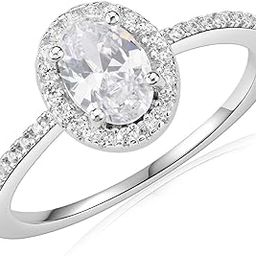 92.5 Sterling Silver Ethereal Oval Halo Ring, Oval Engagement Ring, Elegant Whites Collection, Gift for Women, BIS Hallmarked-image-9