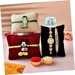 CraftVatika Rakhi Combo Set of 4 for Bhaiya Brother Bhabhi Kids 1 Fridge Magnet Rakhi for Brother and Bhabhi and Kid Designer Rakhi for Bhabhi Family Rakhi Rakshabandhan Rakhis Set-18