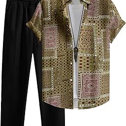 Co-Ord Set for Men | Cotton Blend Half Sleeve Shirt and Trouser | Casual Summer Outfit with Drawstring Pants-image-54