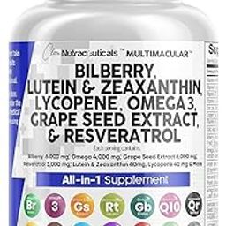 Athinika Nutrition Eye Health Vitamins with Bilberry 6000mg Lutein & Zeaxanthin 40mg Lycopene 40mg Resveratrol 3000mg Grape Seed Extract 6000mg Omega 3 4000mg Astaxanthin - Eye Vitamin - 60 Capsules-image-69