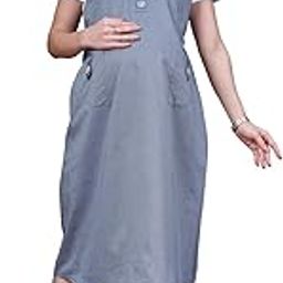 Women's Dungaree Style Maternity Dress | Attached Tee & Cotton Twill | Playful Casual Comfort Dress-image-10
