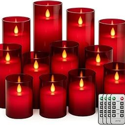 LTETTES Flameless LED Electric Candles with Acrylic Red Glass and Dancing Faux Wick | Set of 12-4",5",6" x 3" Diameter| AA Battery Powered with Remote Controller and Timer for Home Décor-13