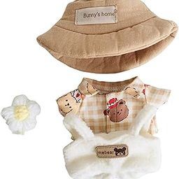 CALANDIS™ Plush Doll Clothes Dress up Doll T Shirt Pants with Hat and Flowers Doll Suit brown bear grid tee-image-66