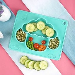 MimiBubs® | Shelly The Sheep Baby Placemat | Foodgrade Suction Plates for Baby | Cute Shape Baby-Led Self Feeding Training Divider Plate | BPA-Free, Easy to Clean (Mint)-image-55
