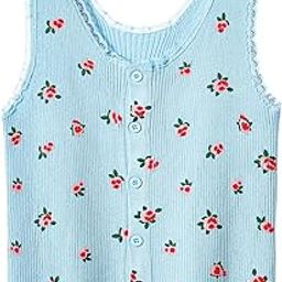 Women's Stretchable Casual Knit Sleeveless Floral Print Button-UP Cami Vest Tank Crop Top DN699-image-68