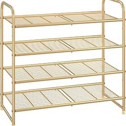 Mundet Wala 3 Tier Stackable Shoe Rack, Expandable Adjustable Shoe Shelf Storage Organizer, Wire Grid (Gold, 4-Tier)-image-36