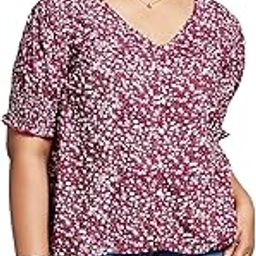 globus Gloplus Women Floral Print V-Neck Puff Sleeves Plus Size Workwear Top-picture-48