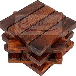 Craftland Wooden Antique Coaster for Kitchen/Dining Table/Office/Restaurant (4 Piece Coaster)-13