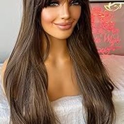 30 Inch/76 Cm Long Fringe/Bangs Straight Synthetic Hair Wig, Heat Resistant, Natural Brown Color + 02 Cap Wig Free-image-91