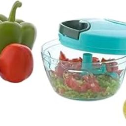 RAVI PLASTIC Manual Food Processor, 450ml Vegetable Chopper with Pull String, 3 Stainless Steel Blades, green, new, pack of 1-image-42