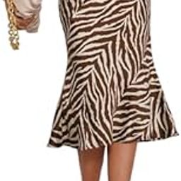 Women's Zebra Print Midi Skirt, Brown and White, Flared Mermaid Style-image-43