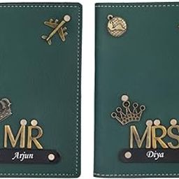 Personalized Leather Name with MR and MRS Charm Couple Passport Cover | Customized Gift Combo for Boyfriend Girlfriend Friend Husband Wife Father & Mother (Green)-image-15