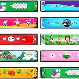 Crackles Harmonica Toy Cartoon Harmonica with Double Row of 16 Holes Musical Instrument Toy for Toddler Kids Adult Beginners' Musical Instrument Toy Gift, Random Color (Pack of 10)-23