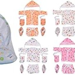 Toddylon Baby Bed New Born Baby Bedding Set | Baby Clothing Set | Combo | Mattress with Net | Jhabla Set | Gift Packs | Essentials | Infants | Baby Girls Boys (Multicolor, 0-6 Months)-picture-0