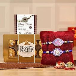 TIED RIBBONS Rakhi Gift for Brother with Chocolate Hamper - Set of 2 Premium Rakhi for Bhaiya Bhabhi Kids Brother Boys Men with Chocolate Box Card & Roli Chawal-image-55