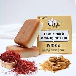 Apne Ghar Ka Soaps Sandalwood & Saffron Magic Soaps For Bath | Paraben Free | Chandan & Kesar Bath Soap | Handmade Soaps For Glowing | Skin Brightening Soap For Men & Women (100 Gms Gms Pack Of 1)-2