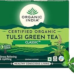 A TATA Product - Organic India Tulsi Green Tea Classic - 50 Tea Bags, Stress Relieving, Uplifts Mood, Rich in Antioxidants, Blend of Rama, Krishna & Vana Tulsi, Certified Organic-12