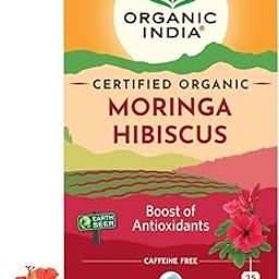 A TATA Product - Organic India Moringa Hibiscus Infusion, 25 Tea Bags, Certified Organic, Antioxidant-Rich, Caffeine-Free, Whole Herb Blend-image-69