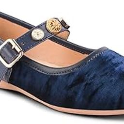 Shuz Touch Blue Embellished Velvet Mary Jane Flats-19