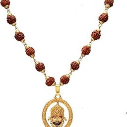And Jewellery Brass Gold Plated 5 Mukhi Khatu Shyam Baba Pendant Rudraksha Mala for Men Women Chain Wearing In Neck-image-72