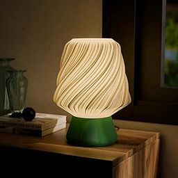 FastenFab's Bruma Table Lamp, Modern Designer Bedside Light with LED Bulb, Sculptural Ambient Lighting for Bedroom, Living Room & Office | Green Base + White Shade-image-100