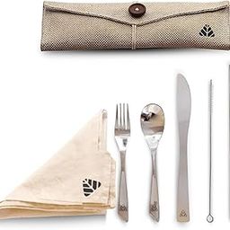 Rusabl Stainless Steel Cutlery Set (Pack of 6, Beige) Reusable Travel Pack for Daily Use, Gifting and Travelling (Spoon, Fork, Knife, Steel Straw, Cleaning Brush, Napkin and Jute Pouch)-17