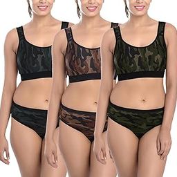 Women Cotton Lycra Army Printed Sports Bra Panty Non-Padded Non-Wired Lingerie Set Multicolor Cup- B-picture-4