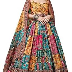 Women's Silk Chinoon Semi-Stitched Lehenga Choli Printed Fabric Set (5-Prn-Lhn)-picture-38