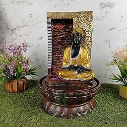 RUPANNA Meditating Buddha Table Top Water Fountain with RGB LED Light for Home Décor/Gift/Vastu/Pooja/Reception/House Warming (Color: Brown Stone)-picture-8