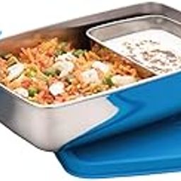 Signoraware Stainless Steel Compact Small Steel Lunch Box (150ml+550ml Compartments with Airtight Lid, Set of 2 | Blue)-image-37