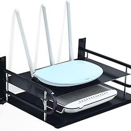 HNVNER Projector Shelf Wall Mounted Metal Router Rack DVD Player Bracket, Floating Wall Shelves for TV Components Such as Cable Boxes/Media Boxes/Modem/Remote(2 Layers, 12" x 9.8")-picture-6