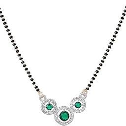 Gold & Rhodium Plated Mesmerizing Trio Circular Pendant Mangalsutra Chain with Black Beads & Green Crystals for Women-14