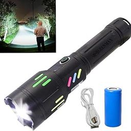 RENMAX High Power Super Bright Tactical Flashlight | Adjustable 5-Lighting Modes| 4800mAh Rechargeable | for Emergency, Outdoor, Hiking etc. | Rainproof Metal Body -1 Pc (18 Cm Silver & Black)-6