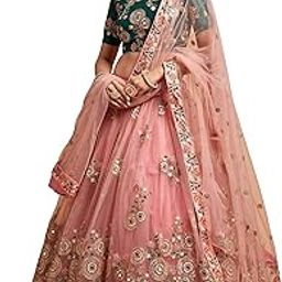 Women's Net Embroidered Semi-Stitched Lehenga Choli with Dupatta | Traditional, Wedding, Ethnic WearLehenga for Women and Girls (7315-Peach-Wedding)-13