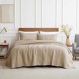 palassio Dark Beige Cotton Quilt California Cal King Size Bedding Sets with Pillow Shams,Oversized Lightweight Soft Bedspread Coverlet, Cozy Bed Cover for All Season, 3 Pieces, 118x106 inches-image-19