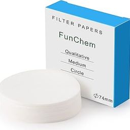 FunChem Qualitative Filter Paper Circles, 74 mm Diameter Cellulose Lab Filter Paper, 20 Micron Particle Retention, Medium Flow Filtration Speed, Pack of 100-image-0