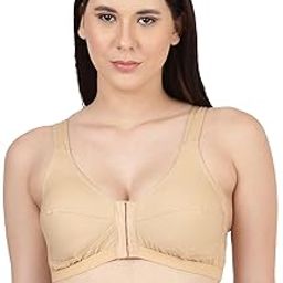 Madams Double Layered Full Coverage Seamed Non Padded Wire Free Woven Cotton Front Open Everyday Bra-image-68