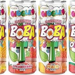 Abbie's Giggles Popping Boba Bubble Tea Juice Drink, Multiflavors - Mango, Strawberry, Peach, Lychee 320 ml Pack of 1 each, Ready to Serve Beverages-image-1