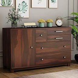 Bedosoft Furniture Solid Sheesham Wood Wooden Sideboard Cabinet & Chest of Drawers with 4 Drawer and 3 Shelve Storage | Multipurpose Storage Cabinet Rack for Bedroom Home Living Room (Design 2)-image-87