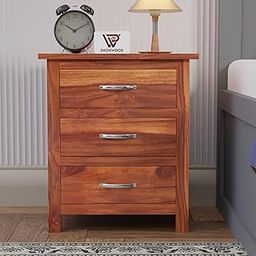 DRONWOOD Sheesham Wood Bedside Table with 3 Drawers Storage for Bedroom Solid Wood Bed Side End Tables Nightstand for Home and Office (Honey Finish)-image-63