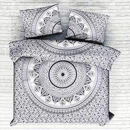 Ravaiyaa - Attitude is everything 100% Cotton Duvet Cover Comforter Cover AC Blanket Cover Double King Rajai Cover 104" X 104" Inch (Grey White Ombre Mandala)-image-19