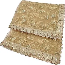 navti creations Wedding Bridal Golden Net Dupatta With Leaf Design Border (Full zari embroidery, 4 side moti lace) 2.25m-picture-42