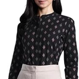 Women Geometric Self Design Pure Cotton Formal Shirt(16181Black)-image-1