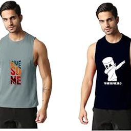 Men's Cotton Printed Vest Sleeveless for Daily Use Gray NavyBlue XX-L (Pack of 2)-image-6