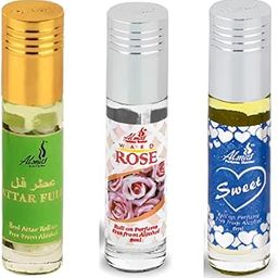 Almas Mogra, Rose, Chocolate Attar Unisex Long Lasting (Combo Pack of 3, 6ml Each) Non-Alcoholic -18ML-16