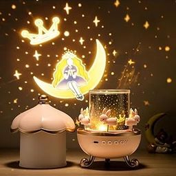Zilloquil Galaxy Bunny Carousel Star Projector Lamp with 6 Set Films, Rotatable Mode, Rechargeable Rabbit Nursery Light for Kids, Baby Room Décor, Girls, Boys, Friends Gift Item (Bunny Carousel)-picture-9