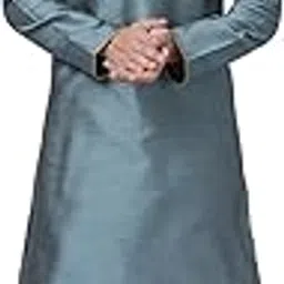 vastramay Men's Aqua Cotton Silk Blend Kurta and Pyjama Set-picture-23