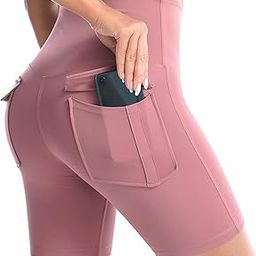 Women's High Waist Tummy Control Workout Biker Shorts Butt Lift Slim Solid Yoga Athletic Booty Shorts with Pockets-image-9